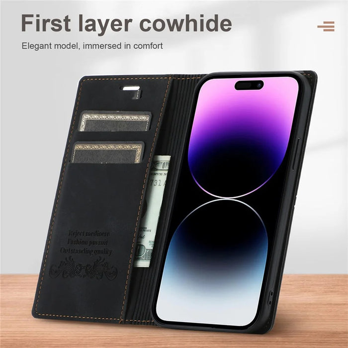 For iPhone 15 Plus PU Leather Wallet Phone Cover Magnetic Closure Stand Case - Black - 6