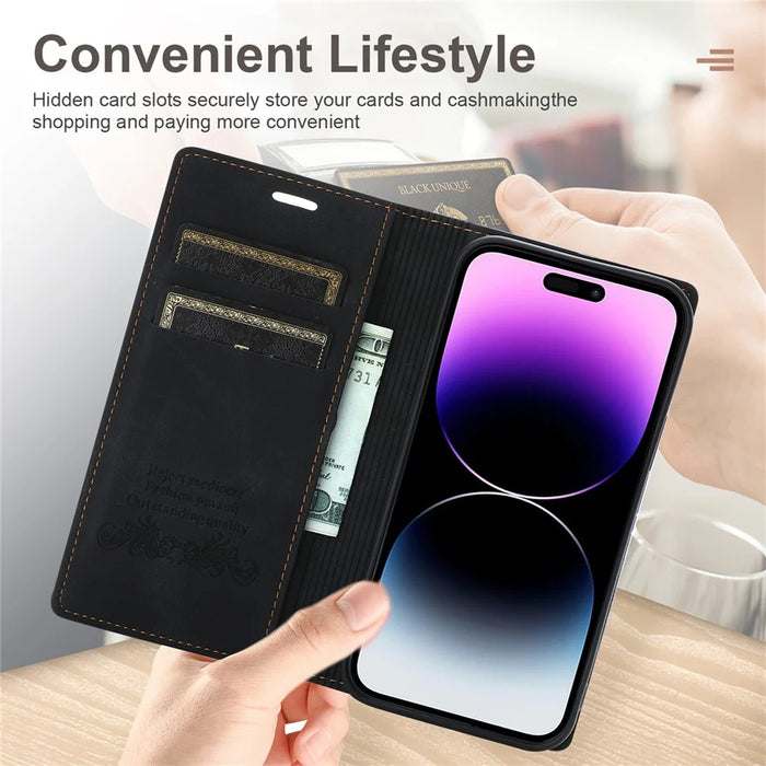 For iPhone 15 Plus PU Leather Wallet Phone Cover Magnetic Closure Stand Case - Black - 7