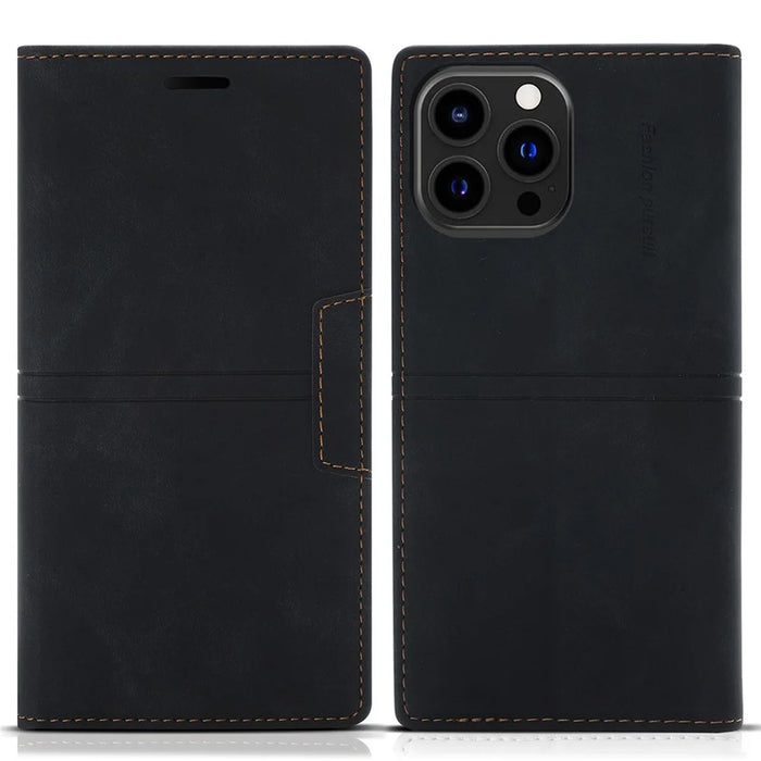 For iPhone 15 Pro Wallet Stand Phone Case PU Leather + TPU Phone Cover - Black - 1