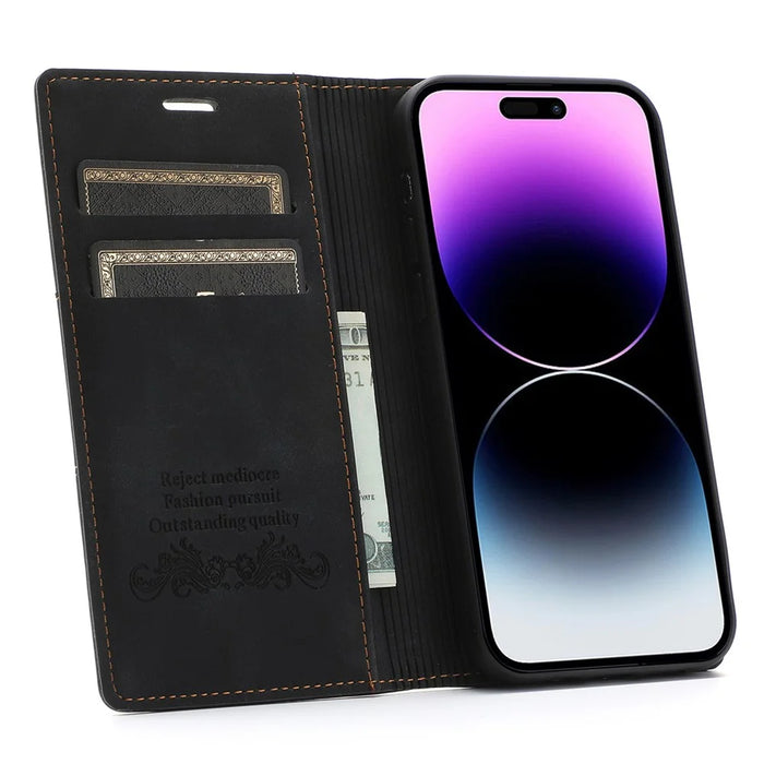 For iPhone 15 Pro Wallet Stand Phone Case PU Leather + TPU Phone Cover - Black - 2