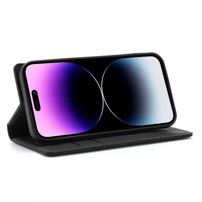 For iPhone 15 Pro Wallet Stand Phone Case PU Leather + TPU Phone Cover - Black - 3