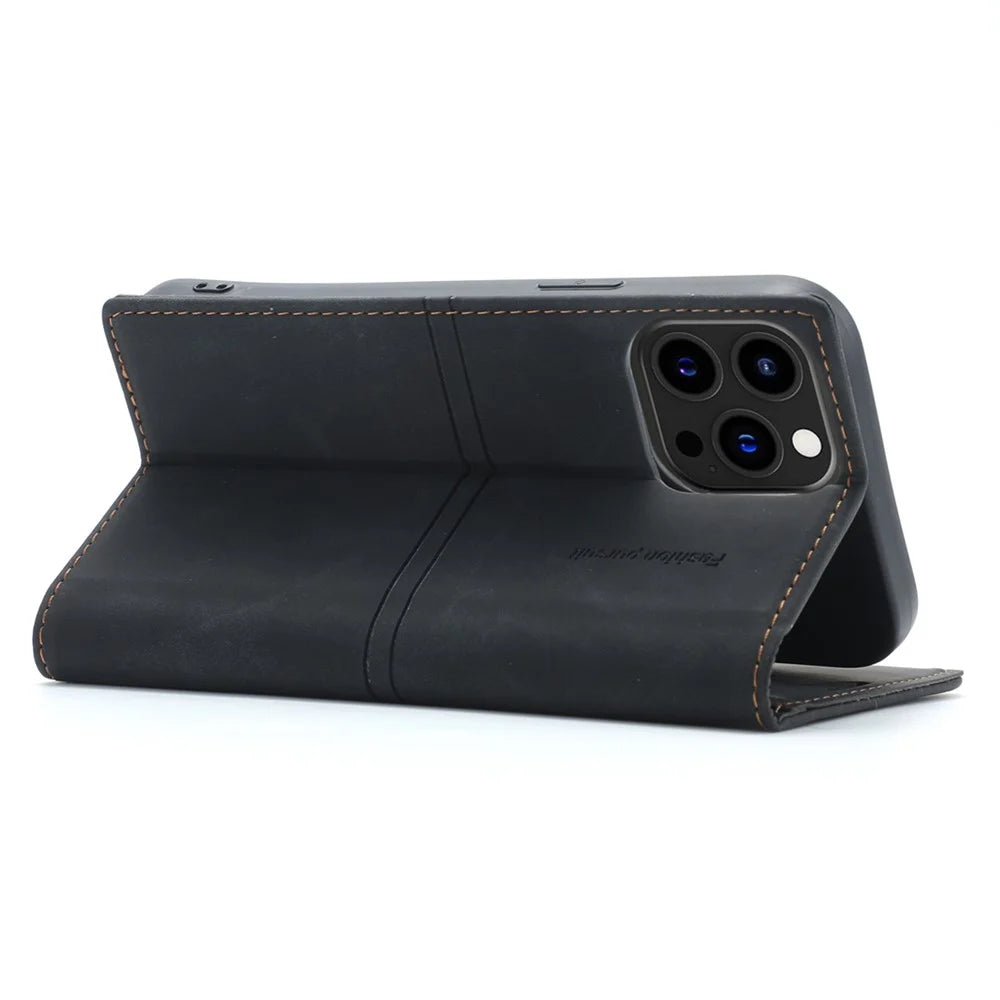 Wallet Phone Case for iPhone 15 Pro Max , PU Leather Stand Protective Phone Cover - Black - 4