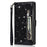 For iPhone 15 Glittery Zipper Pocket Leather Case Wallet Stand Anti-drop Phone Cover - Black - 7