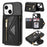 N.BEKUS Phone Cover for iPhone 15 Plus , Zipper Pocket Wallet Kickstand PU Leather+TPU Case with Shoulder Strap - Black - 1