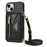 N.BEKUS Phone Cover for iPhone 15 Plus , Zipper Pocket Wallet Kickstand PU Leather+TPU Case with Shoulder Strap - Black - 2