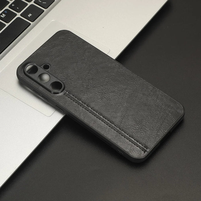 For Samsung Galaxy S23 FE Phone Cover Stitching Line PU Leather Coated PC+TPU Protective Case - Black - 6