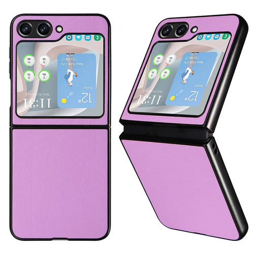 For Samsung Galaxy Z Flip5 5G Shockproof Phone Case Texture PU Leather+PC Slim Cover - Purple - 1