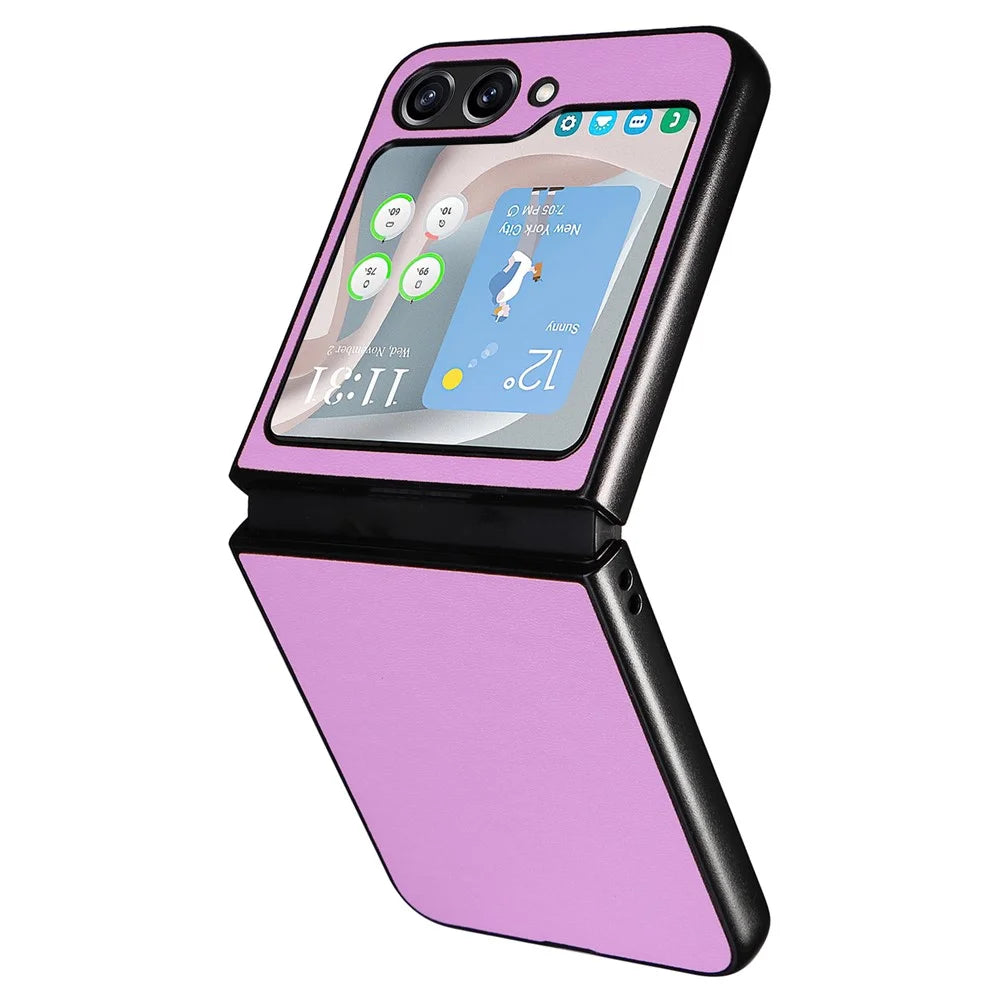For Samsung Galaxy Z Flip5 5G Shockproof Phone Case Texture PU Leather+PC Slim Cover - Purple - 4
