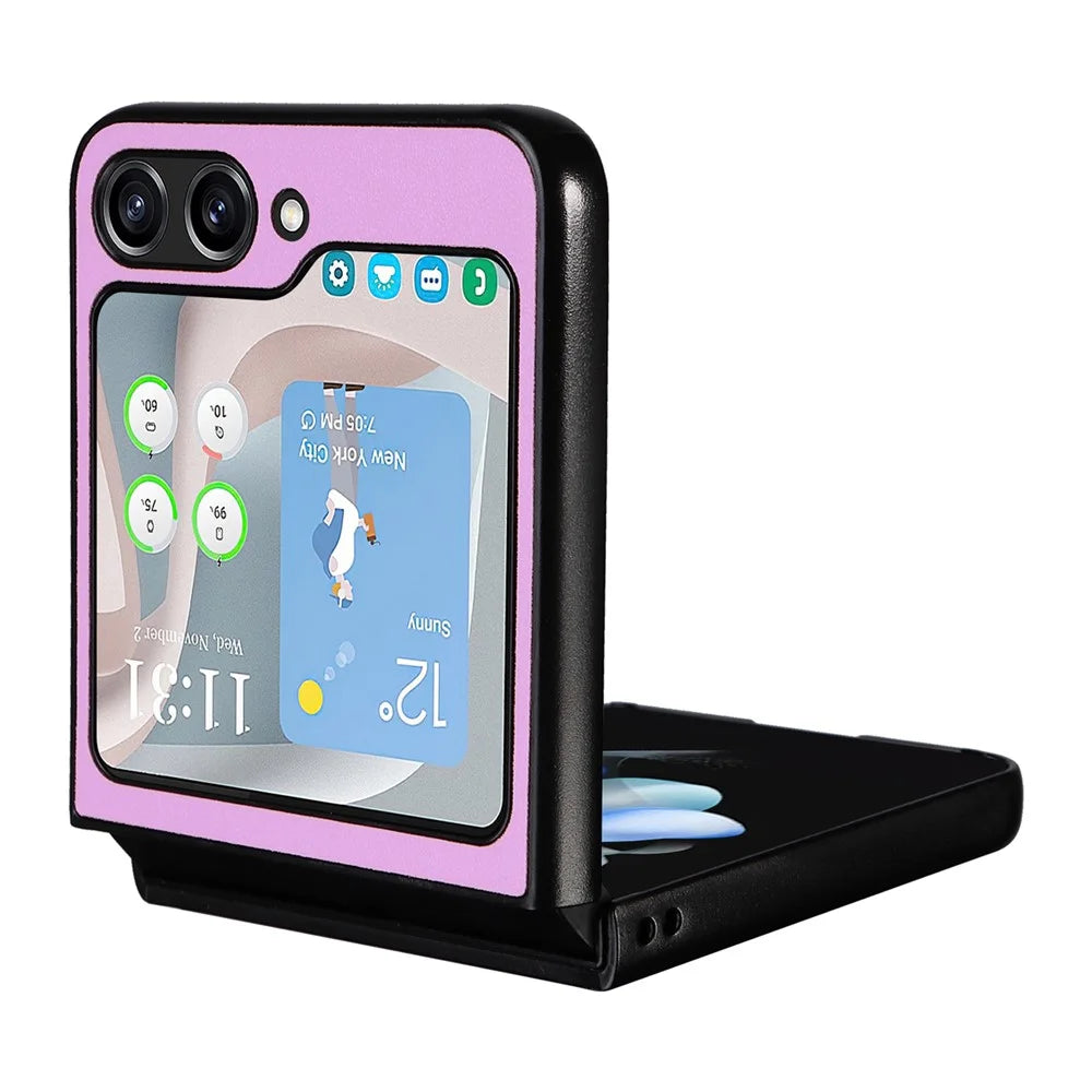For Samsung Galaxy Z Flip5 5G Shockproof Phone Case Texture PU Leather+PC Slim Cover - Purple - 5
