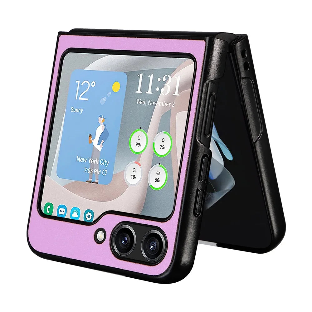 For Samsung Galaxy Z Flip5 5G Shockproof Phone Case Texture PU Leather+PC Slim Cover - Purple - 6