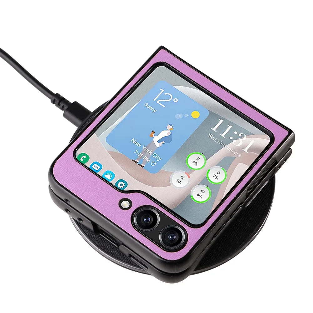 For Samsung Galaxy Z Flip5 5G Shockproof Phone Case Texture PU Leather+PC Slim Cover - Purple - 7