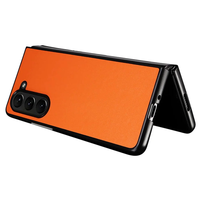 For Samsung Galaxy Z Fold5 5G Textured PU Leather+PC Phone Case Folding Back Cover - Orange - 3