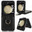 For Samsung Galaxy Z Flip5 5G Protective Phone Case PU Leather Coated PC Cover with Finger Ring Holder - Black - 1