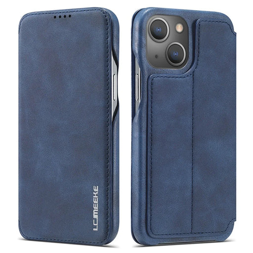 LC.IMEEKE For iPhone 15 Plus PU Leather Stand Phone Case Single Card Slot Anti-drop Cover - Blue - 1