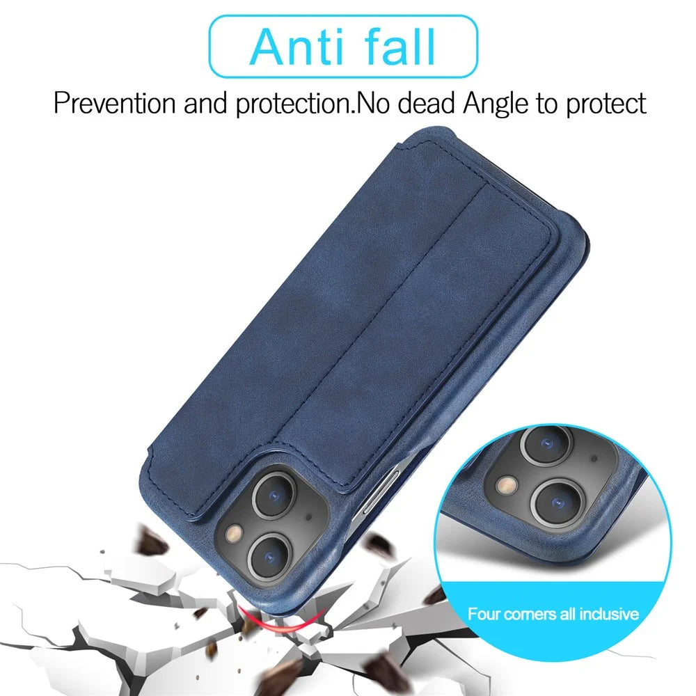LC.IMEEKE For iPhone 15 Plus PU Leather Stand Phone Case Single Card Slot Anti-drop Cover - Blue - 4