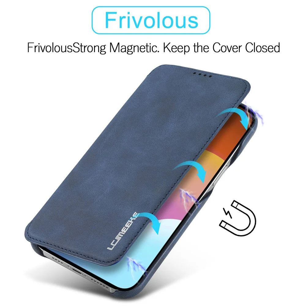 LC.IMEEKE For iPhone 15 Plus PU Leather Stand Phone Case Single Card Slot Anti-drop Cover - Blue - 5