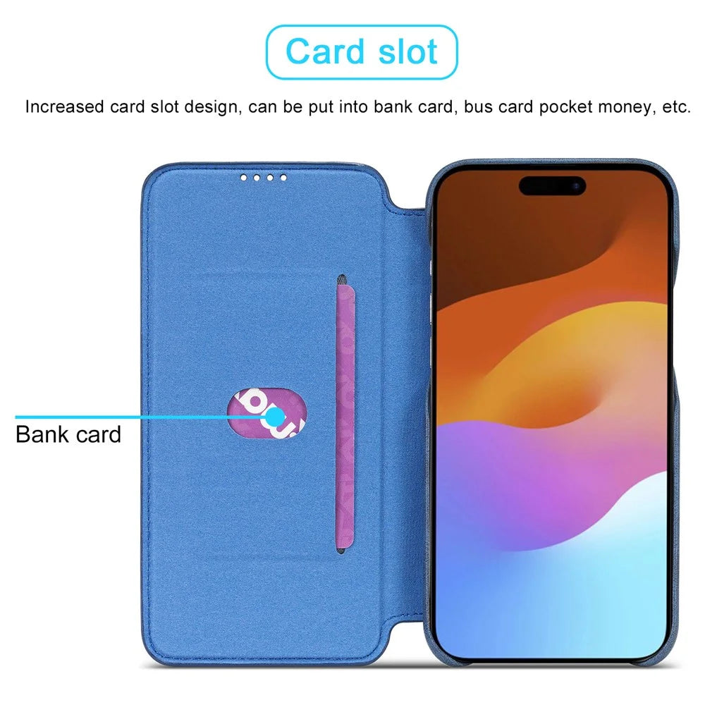 LC.IMEEKE For iPhone 15 Plus PU Leather Stand Phone Case Single Card Slot Anti-drop Cover - Blue - 7