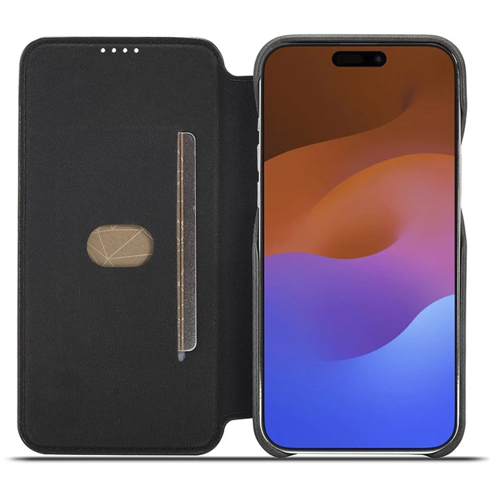 LC.IMEEKE For iPhone 15 Pro Max Drop-proof Stand Cover PU Leather Phone Case with Card Slot - Black - 2