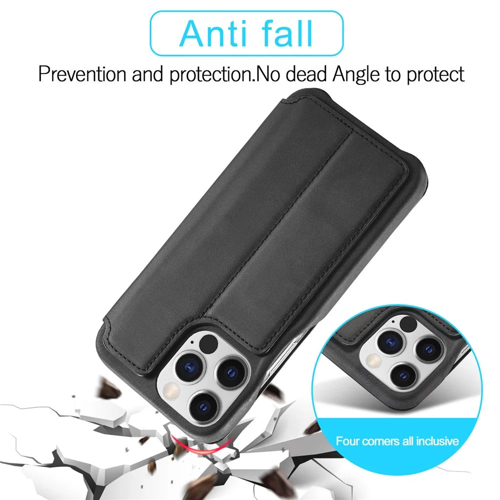 LC.IMEEKE For iPhone 15 Pro Max Drop-proof Stand Cover PU Leather Phone Case with Card Slot - Black - 4