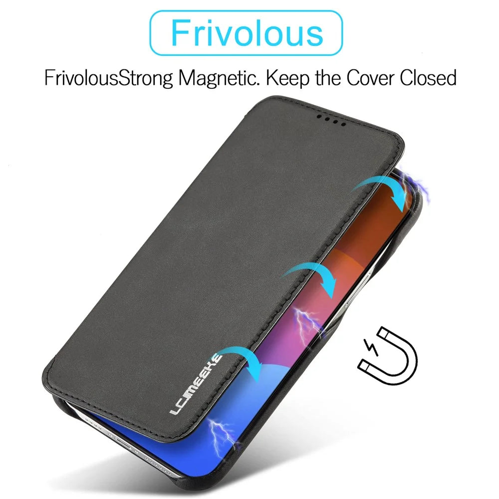 LC.IMEEKE For iPhone 15 Pro Max Drop-proof Stand Cover PU Leather Phone Case with Card Slot - Black - 5
