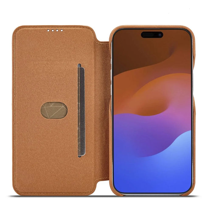 LC.IMEEKE For iPhone 15 Pro Leather Stand Phone Case Shockproof Card Holder Cover - Brown - 2