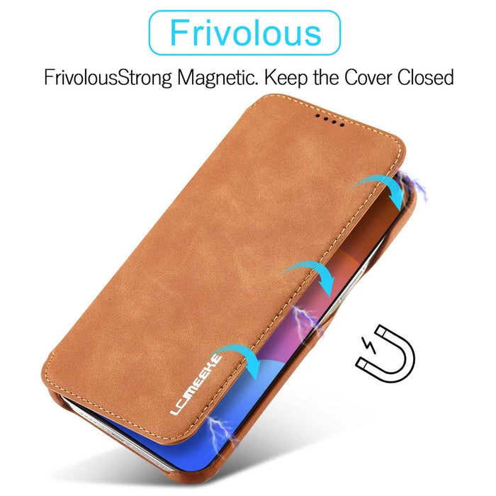 LC.IMEEKE For iPhone 15 Pro Leather Stand Phone Case Shockproof Card Holder Cover - Brown - 5