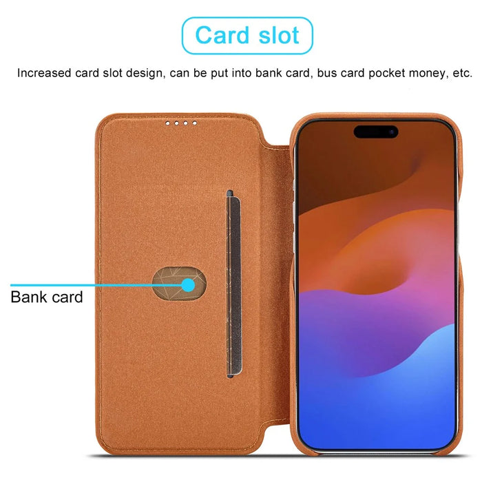 LC.IMEEKE For iPhone 15 Pro Leather Stand Phone Case Shockproof Card Holder Cover - Brown - 7