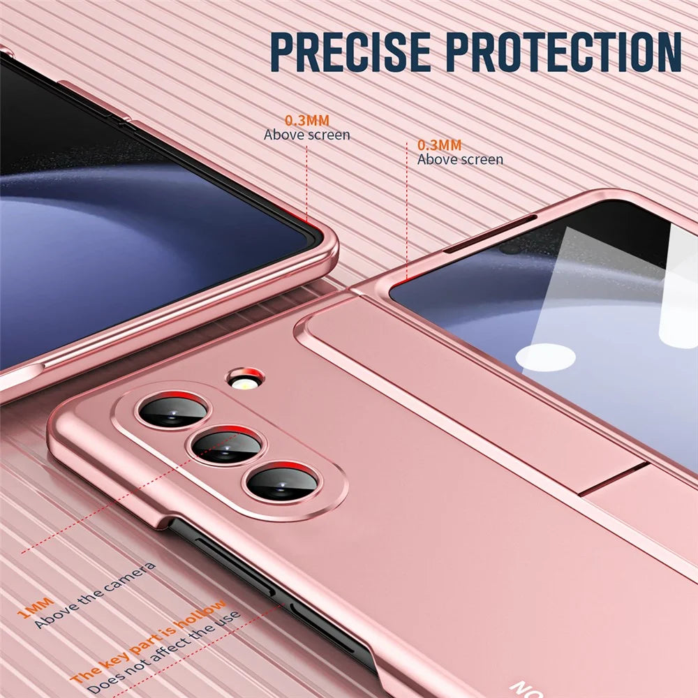 For Samsung Galaxy Z Fold5 5G Kickstand Case Hinge Protection PC Phone Cover with Screen Film / Stylus - Pink - 3