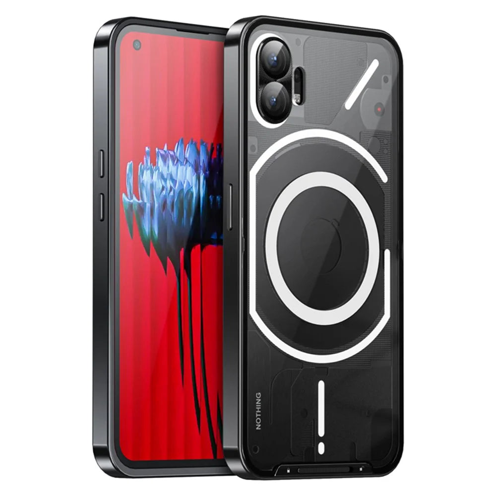 Magic Shield Magnetic Series Phone Case for Nothing Phone (2) Magnetic Case, Metal Frame Protective Cover with Lens Cover  - Black - 1
