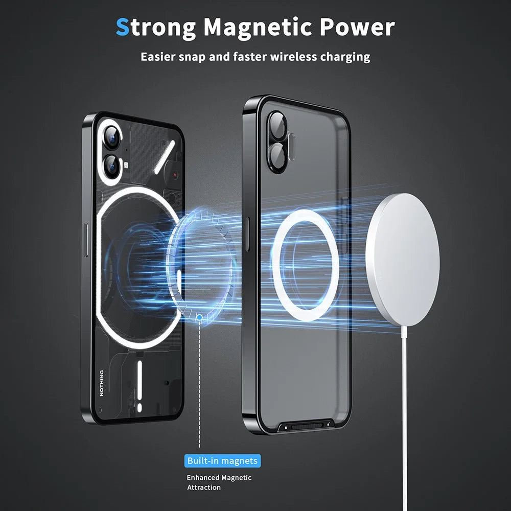 Magic Shield Magnetic Series Phone Case for Nothing Phone (2) Magnetic Case, Metal Frame Protective Cover with Lens Cover  - Black - 2