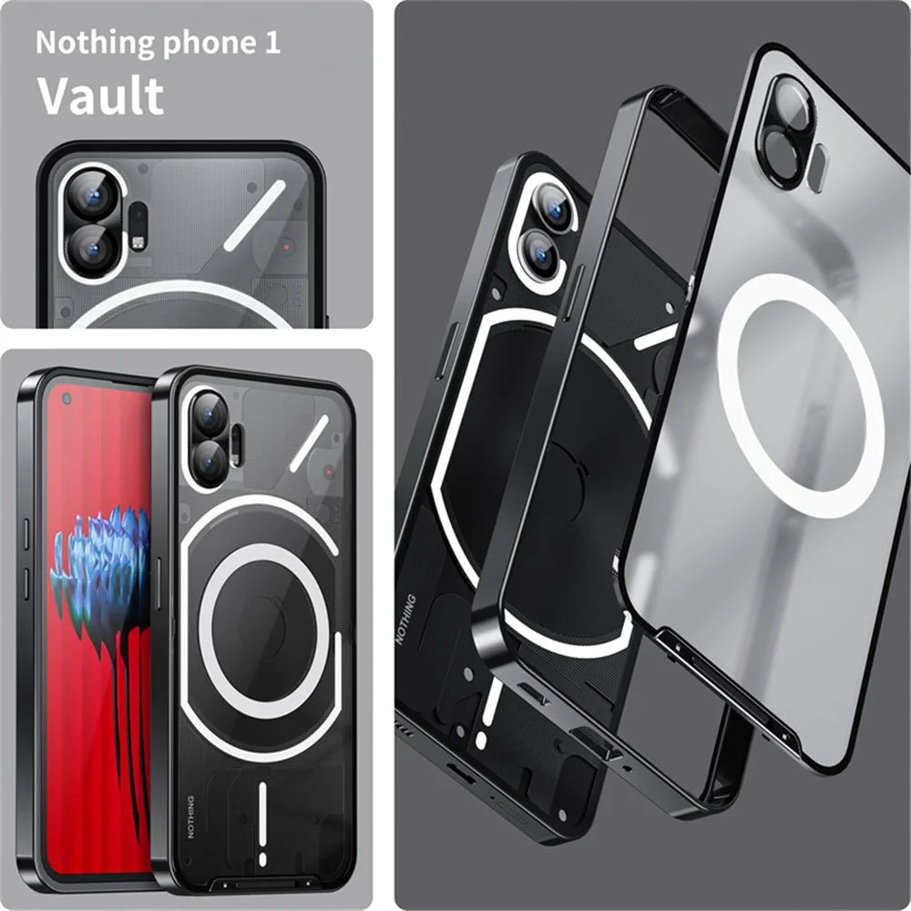 Magic Shield Magnetic Series Phone Case for Nothing Phone (2) Magnetic Case, Metal Frame Protective Cover with Lens Cover  - Black - 3