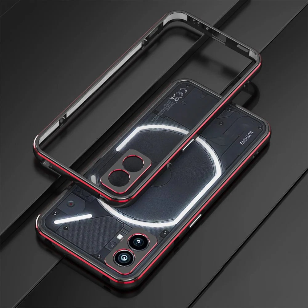 For Nothing Phone (2) Metal Frame Bumper Case Shock Absorbent Bumper Cover with Camera Lens Guard - Black / Red - 2