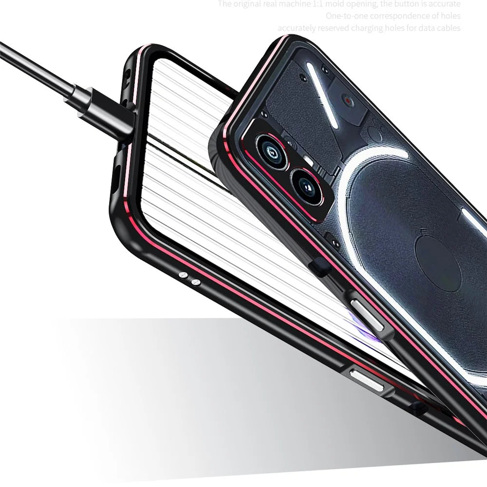 For Nothing Phone (2) Metal Frame Bumper Case Shock Absorbent Bumper Cover with Camera Lens Guard - Black / Red - 5