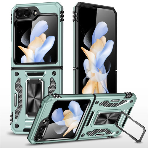 Armor Series For Samsung Galaxy Z Flip5 5G Kickstand Cover PC+TPU Impact Resistant Phone Case - Green - 1