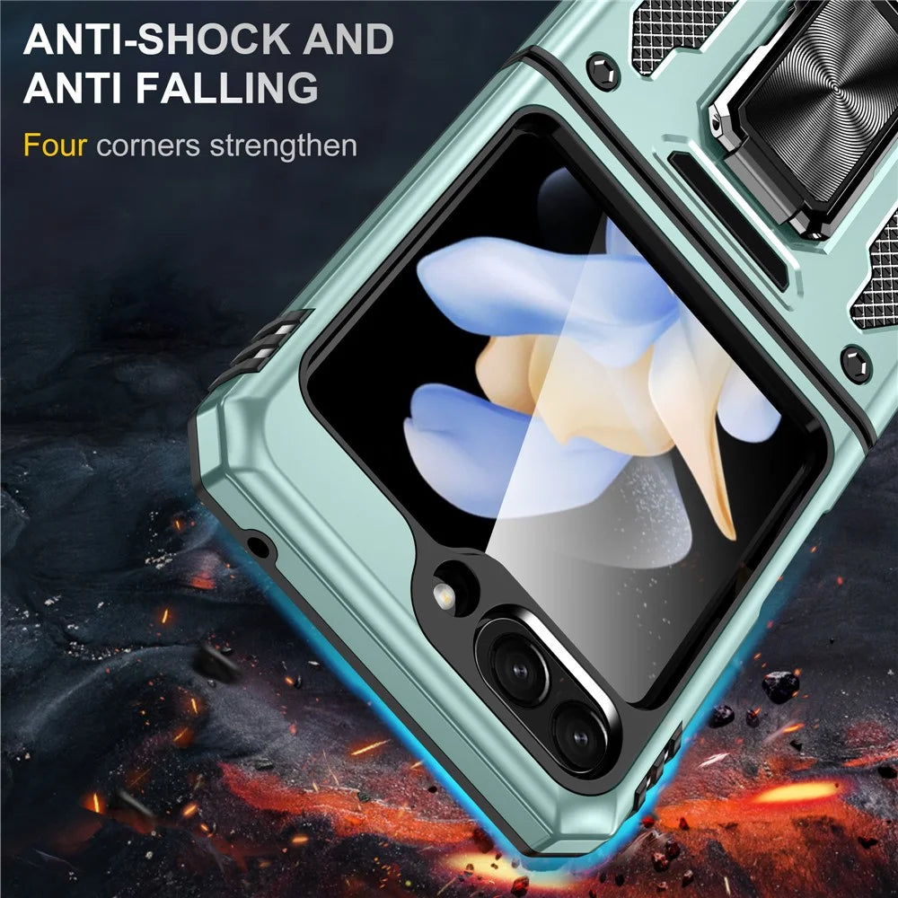 Armor Series For Samsung Galaxy Z Flip5 5G Kickstand Cover PC+TPU Impact Resistant Phone Case - Green - 2