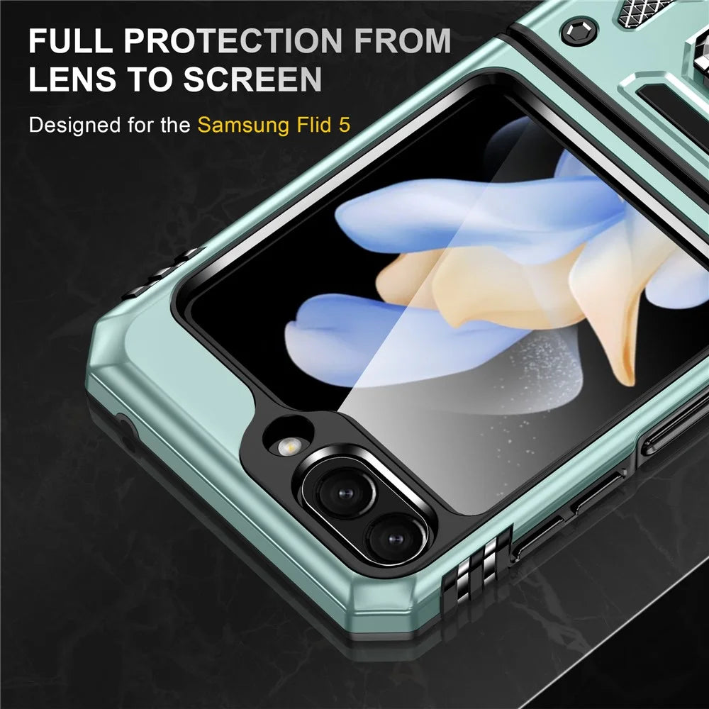 Armor Series For Samsung Galaxy Z Flip5 5G Kickstand Cover PC+TPU Impact Resistant Phone Case - Green - 5