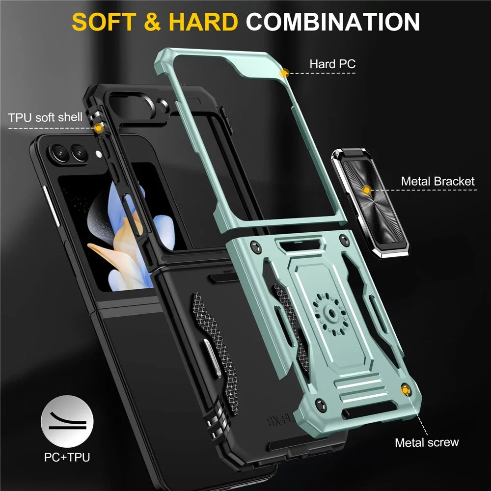 Armor Series For Samsung Galaxy Z Flip5 5G Kickstand Cover PC+TPU Impact Resistant Phone Case - Green - 7