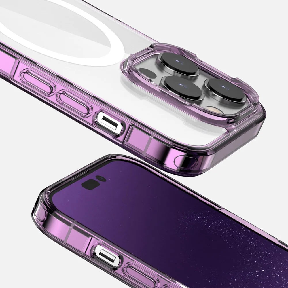 Aurora Series For iPhone 15 Pro Magnetic TPU+PC Back Case Drop-proof Phone Cover Compatible with MagSafe - Transparent - 6