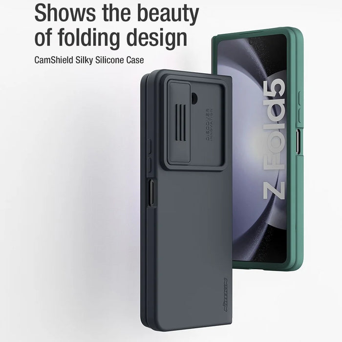 NILLKIN Shockproof Case for Samsung Galaxy Z Fold5 5G Dual Layer Hybrid Hard PC Soft Silicone Case with Slide Camera Lens Cover - Green - 7