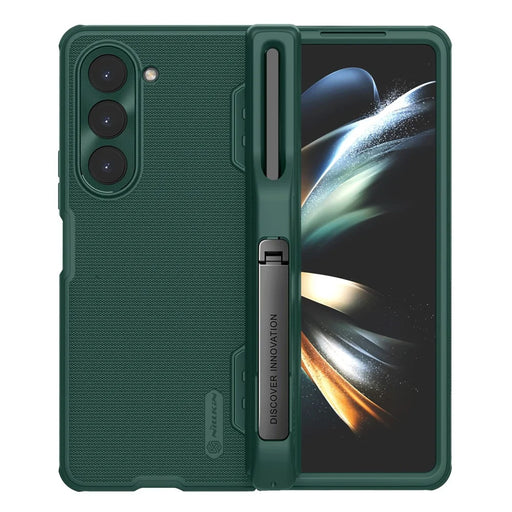 NILLKIN Super Frosted Shield Fold for Samsung Galaxy Z Fold5 5G PC + TPU Phone Case Matte Kickstand Cover with Pen Slot - Green - 1