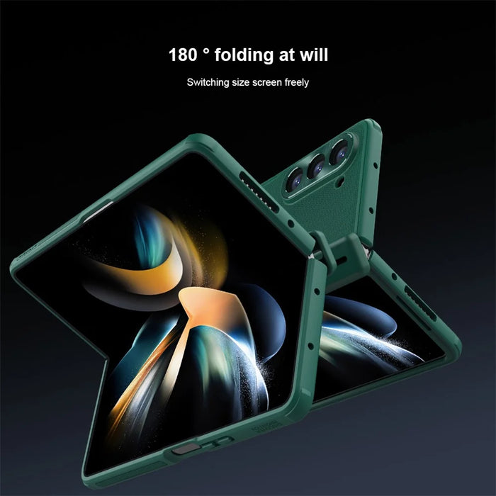 NILLKIN Super Frosted Shield Fold for Samsung Galaxy Z Fold5 5G PC + TPU Phone Case Matte Kickstand Cover with Pen Slot - Green - 7