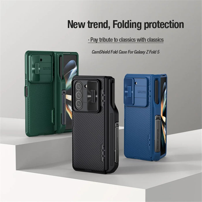 NILLKIN CamShield Fold Case for Samsung Galaxy Z Fold5 5G TPU+PC Phone Cover Kickstand Shell with Pen Slot - Green - 6