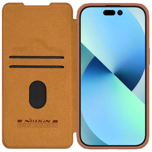 NILLKIN Qin Pro Series for iPhone 15 Plus Slide Camera Lid PU Leather Phone Case Protective Cover with Card Slot - Brown - 2