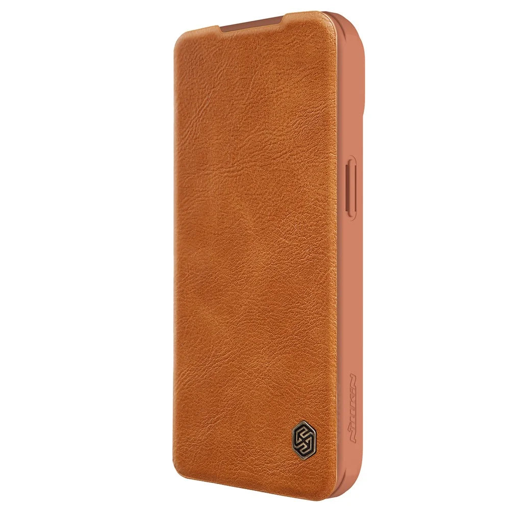 NILLKIN Qin Pro Series for iPhone 15 Plus Slide Camera Lid PU Leather Phone Case Protective Cover with Card Slot - Brown - 4