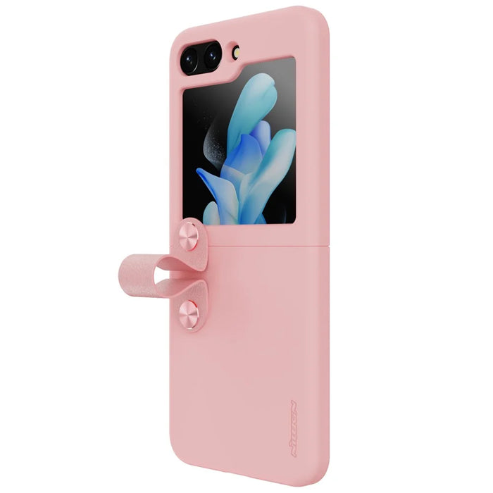 NILLKIN For Samsung Galaxy Z Flip5 5G Liquid Silicone Phone Case Finger Strap Kickstand Protective Cover - Pink - 7