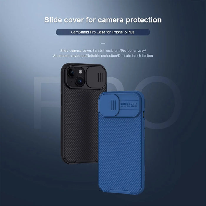 NILLKIN CamShield Pro Series for iPhone 15 Plus Anti-scratch Phone Case Slide Camera Shield PC+TPU Cover - Blue - 6