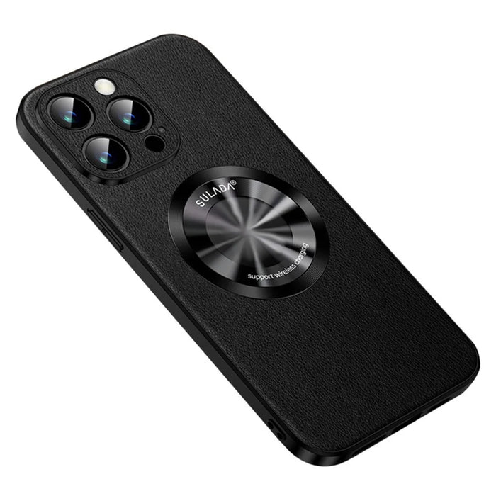 SULADA Phone Cover for iPhone 13 Pro Max 6.7 inch , Cowhide Texture PU Leather Coated TPU Case Compatible with MagSafe - Black - 1