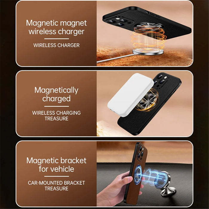 SULADA Phone Cover for iPhone 13 Pro Max 6.7 inch , Cowhide Texture PU Leather Coated TPU Case Compatible with MagSafe - Black - 5