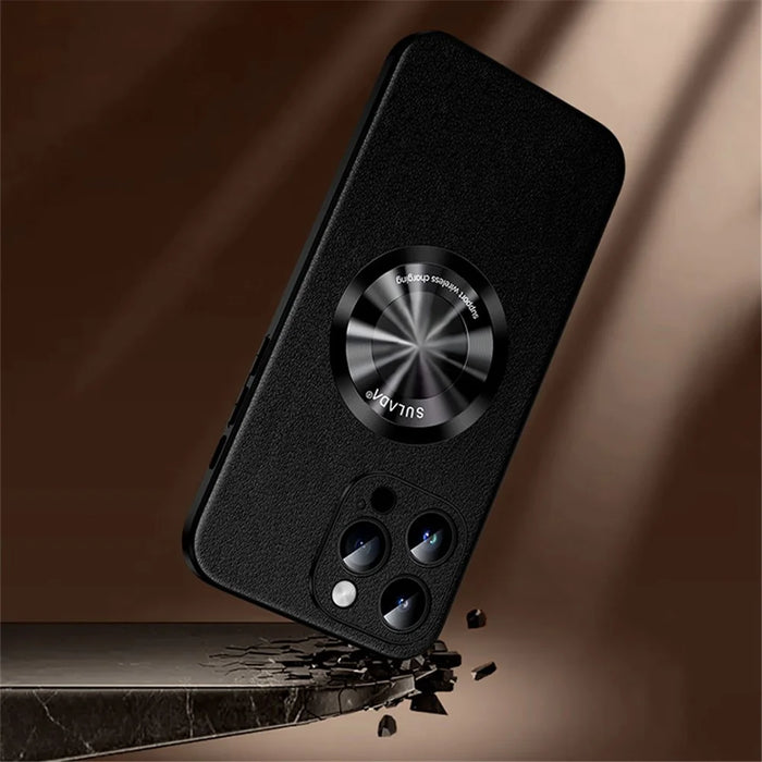 SULADA Phone Cover for iPhone 13 Pro Max 6.7 inch , Cowhide Texture PU Leather Coated TPU Case Compatible with MagSafe - Black - 6