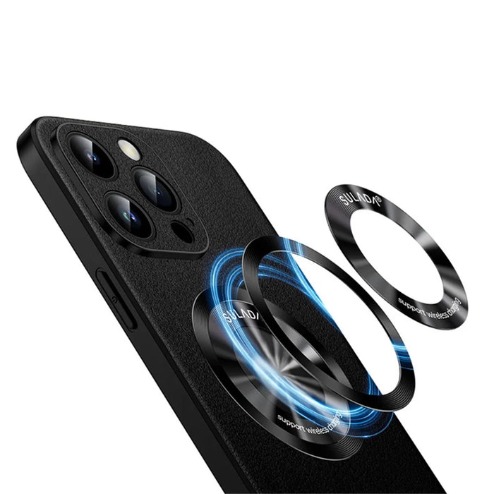 SULADA Phone Cover for iPhone 13 Pro Max 6.7 inch , Cowhide Texture PU Leather Coated TPU Case Compatible with MagSafe - Black - 7